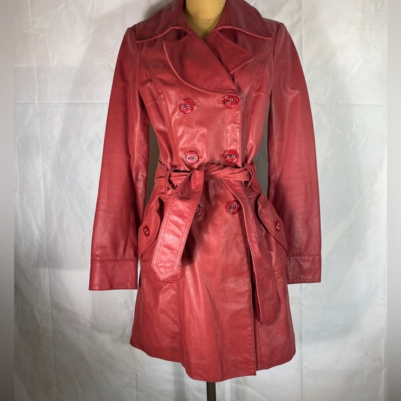 Vero Moda Red Real Leather Trench Coat - Picture 1 of 13